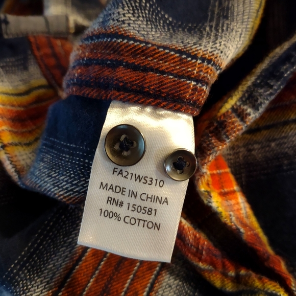 Flag & Anthem Men’s Plaid Button Down Flannel Shirt Orange Blue Yellow Size Sm - Picture 9 of 9
